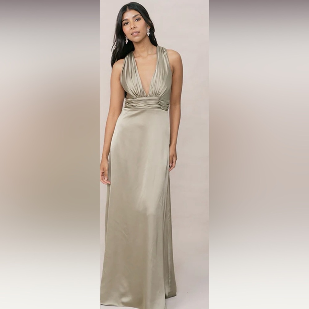Revelry Satin Maxi Dress in Silver Sage